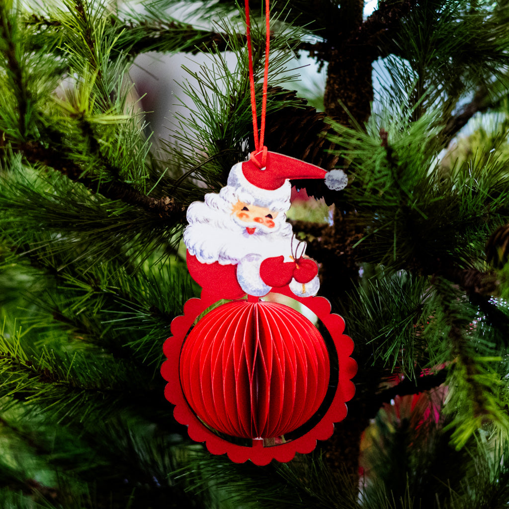 Vintage Honeycomb Santa Ornament