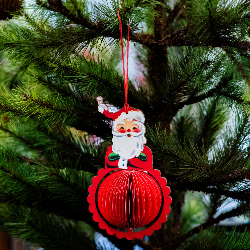 Vintage Honeycomb Tall Santa Ornament