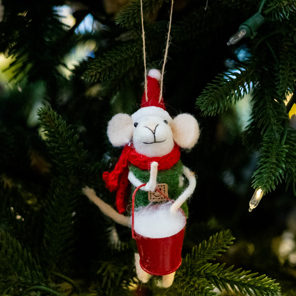Felt Mouse with Bucket of Snow Ornament