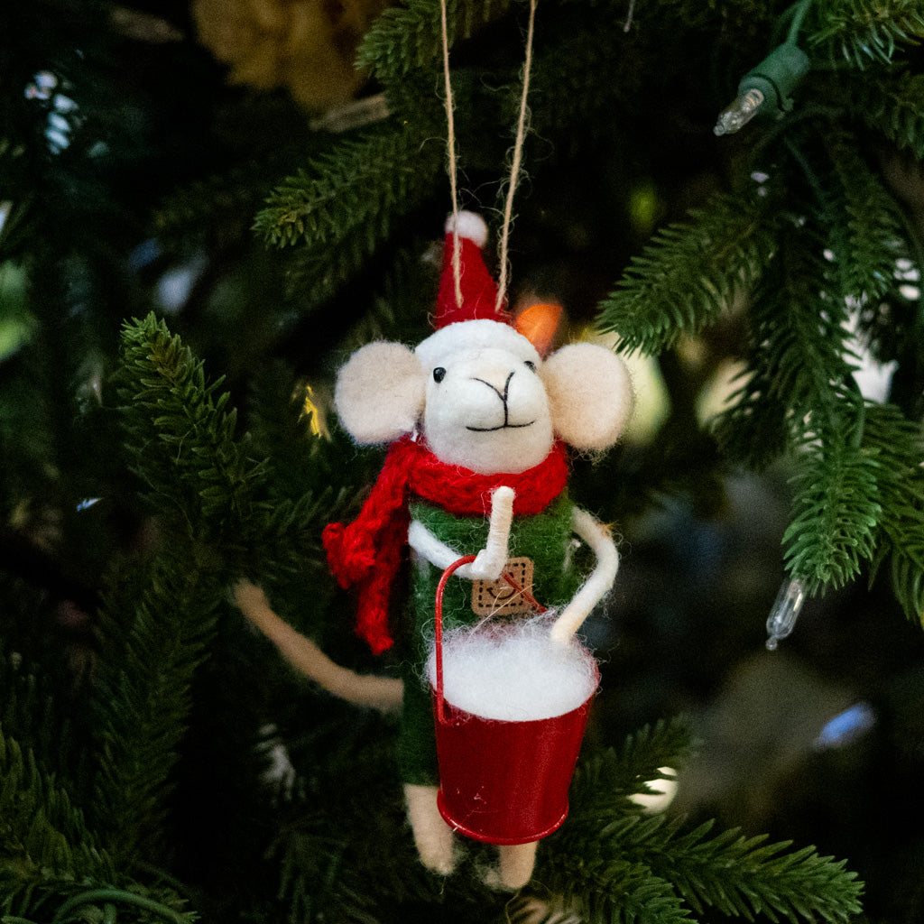 Felt Mouse with Bucket of Snow Ornament