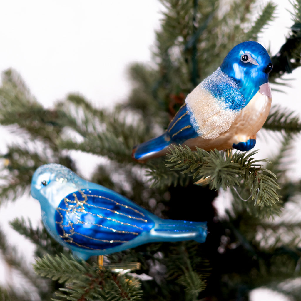 Glass Royal Blue Gold Bird with Clip Ornament