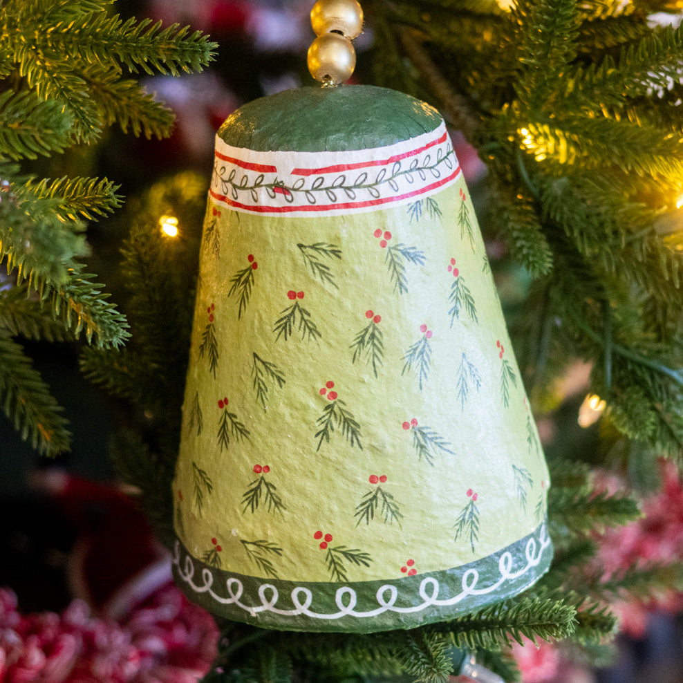 Pattern Holly Paper Mache Bell