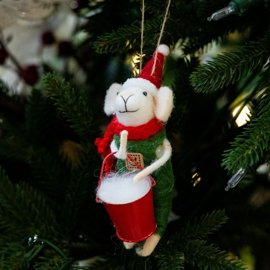 Felt Mouse with Bucket of Snow Ornament
