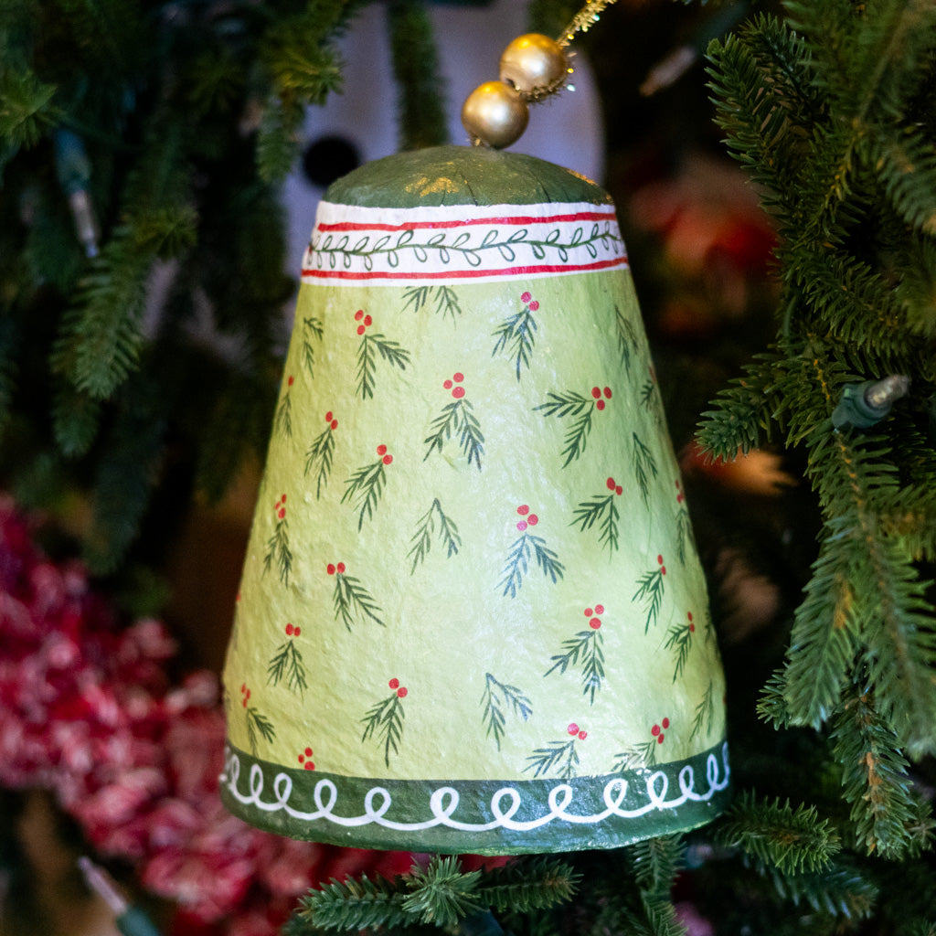 Pattern Holly Paper Mache Bell