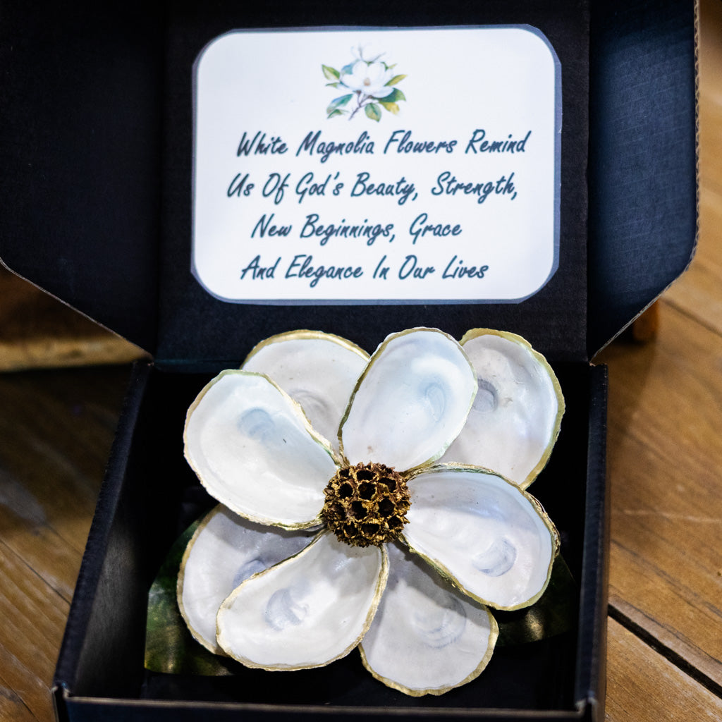 White Oyster Shell Magnolia Flower in Gift Box White