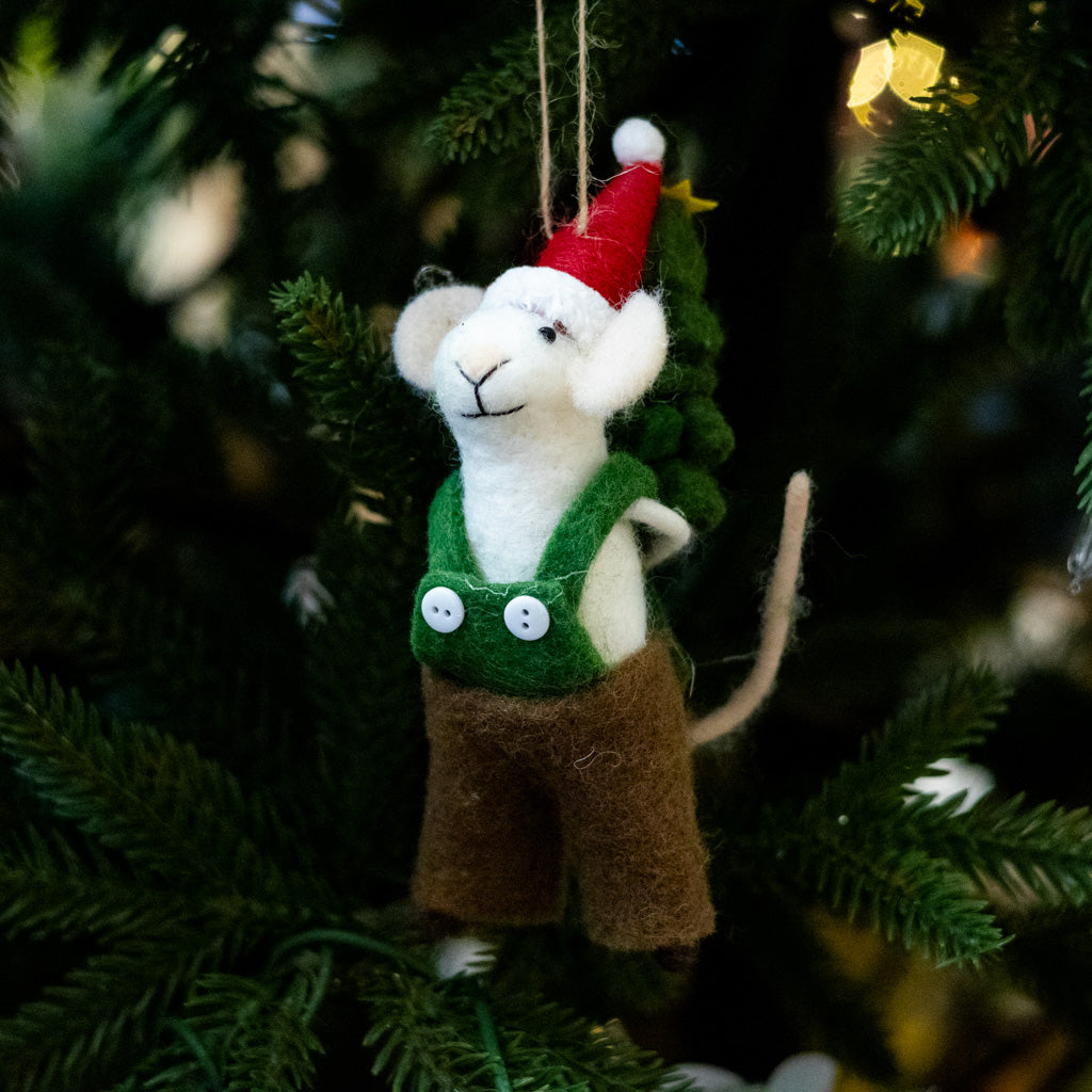Felt Mouse with Christmas Tree Ornament