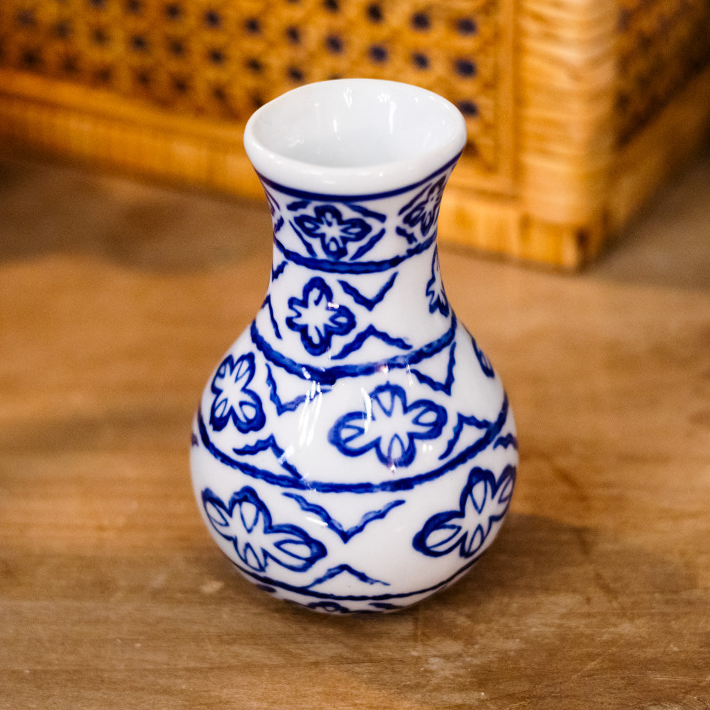 Blue White Lines Stoneware Vase