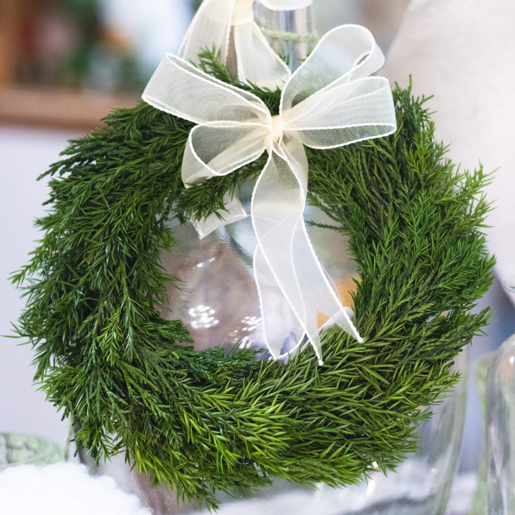 Preserved Cypress Wreath with Ribbon