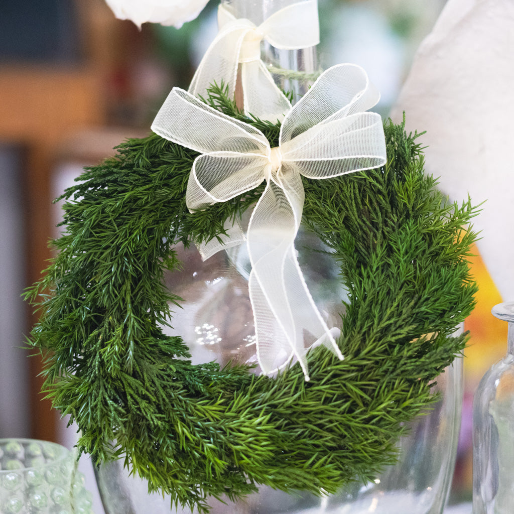 Preserved Cypress Wreath with Ribbon