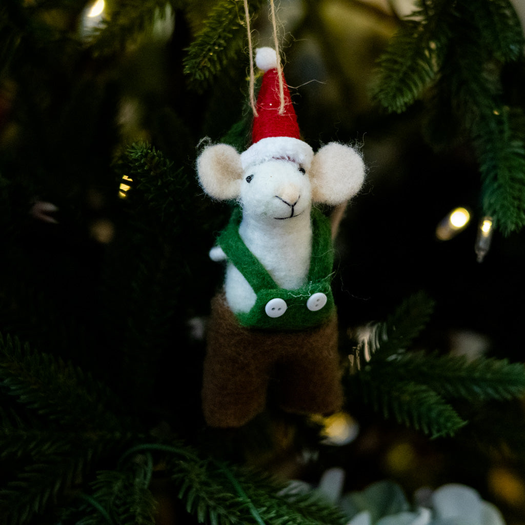 Felt Mouse with Christmas Tree Ornament