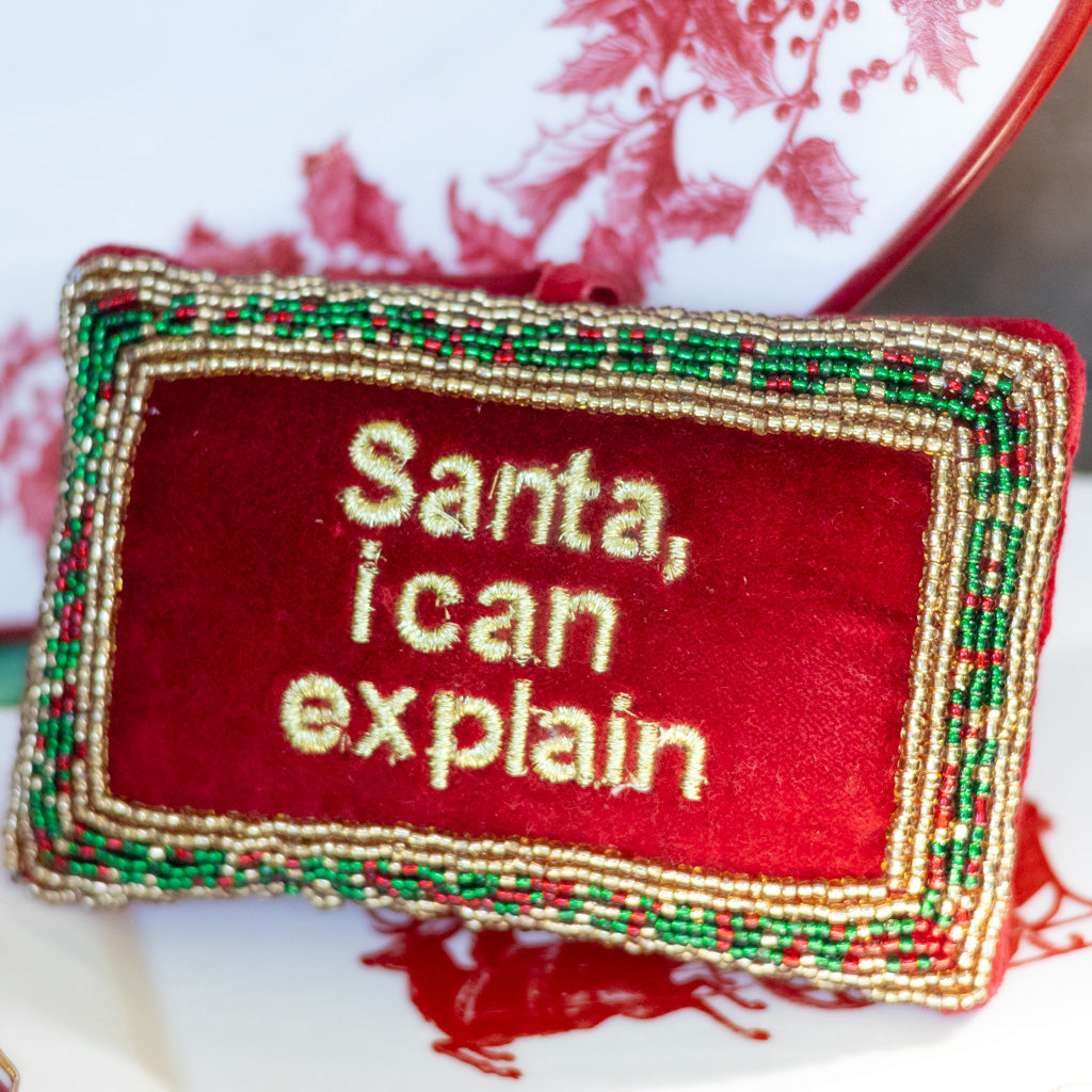 Cotton Velvet Pillow "Santa, I Can Explain"