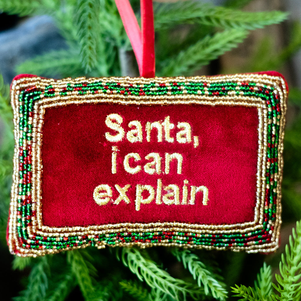 Cotton Velvet Pillow "Santa, I Can Explain"