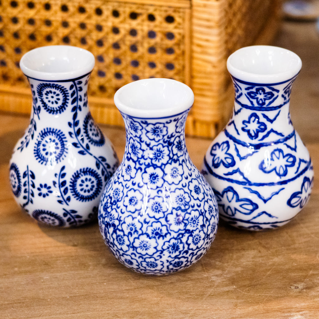 Blue White Flowered Stoneware Vase