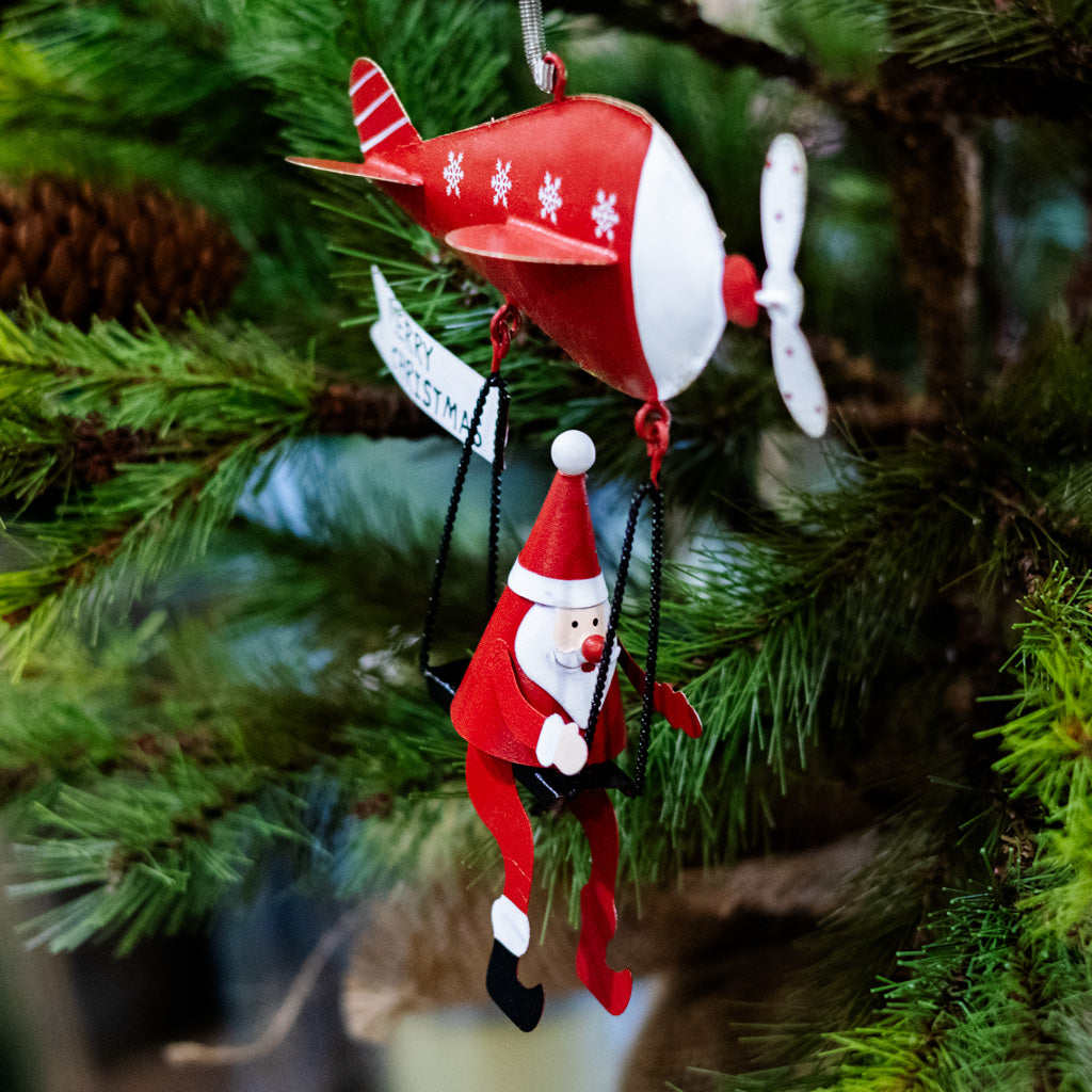 Metal Santa on Flying Machine with Spring Hangers