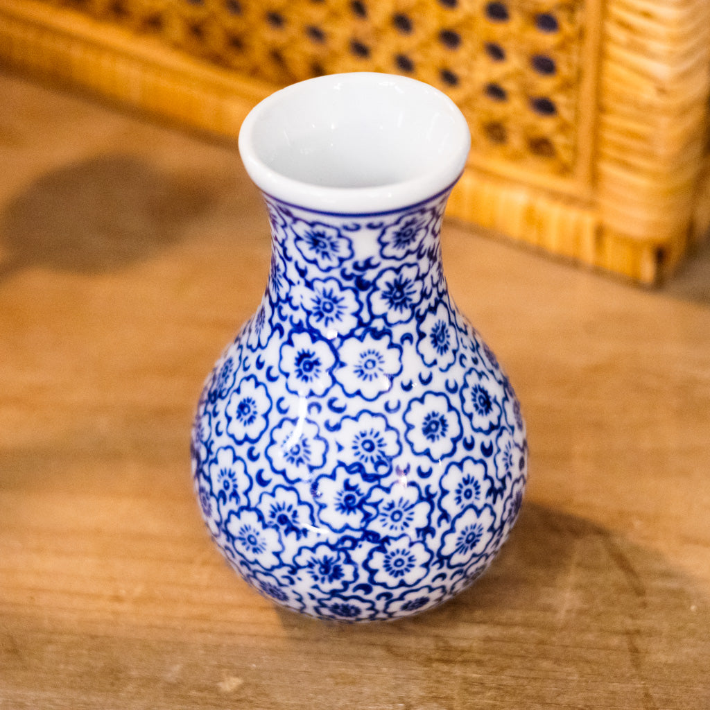 Blue White Flowered Stoneware Vase