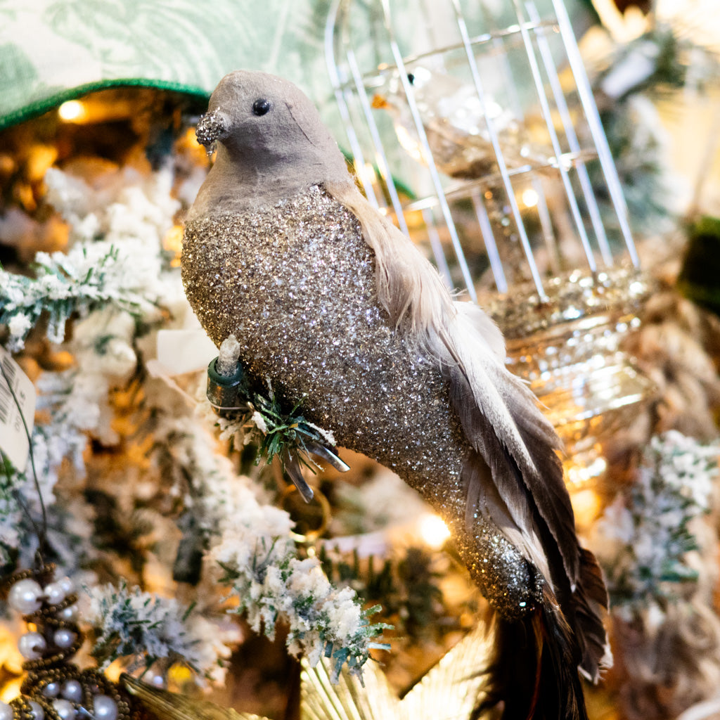 Feather Glass Glitter Bird