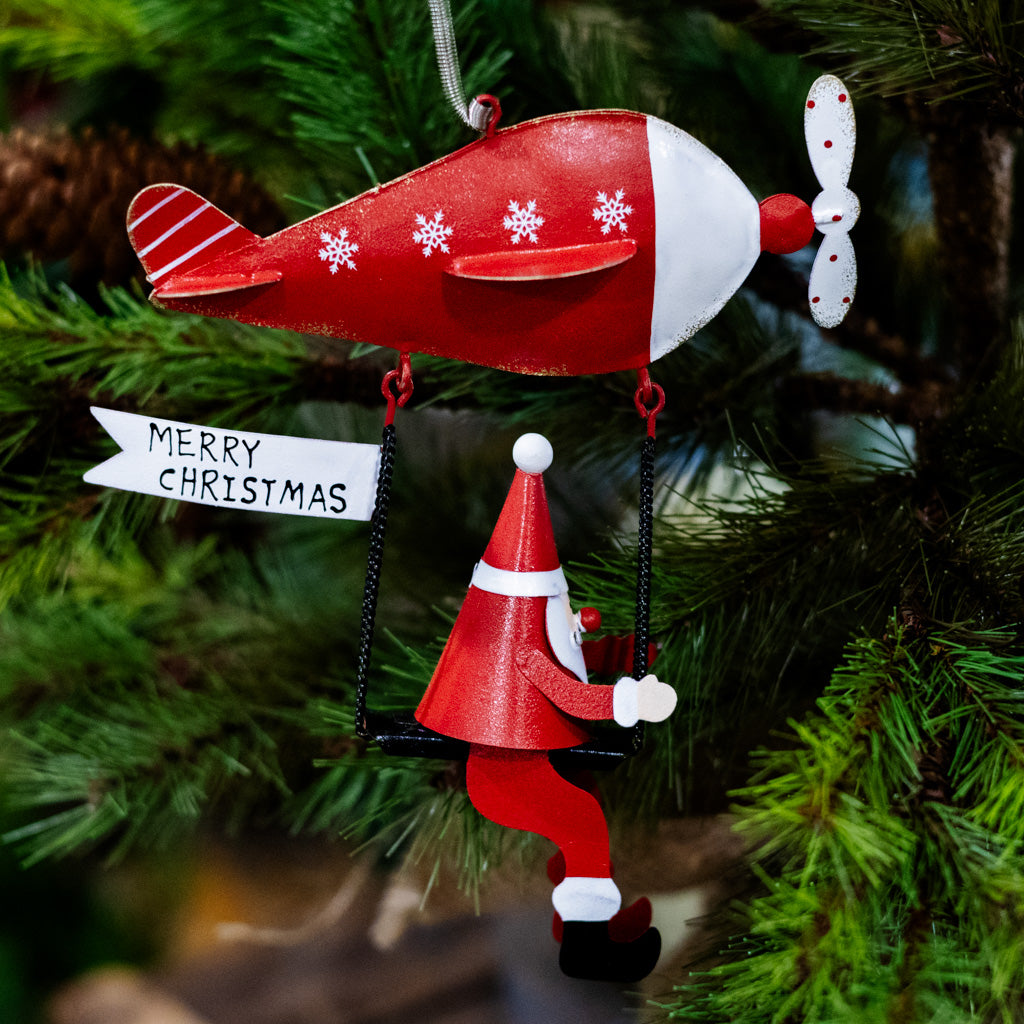 Metal Santa on Flying Machine with Spring Hangers