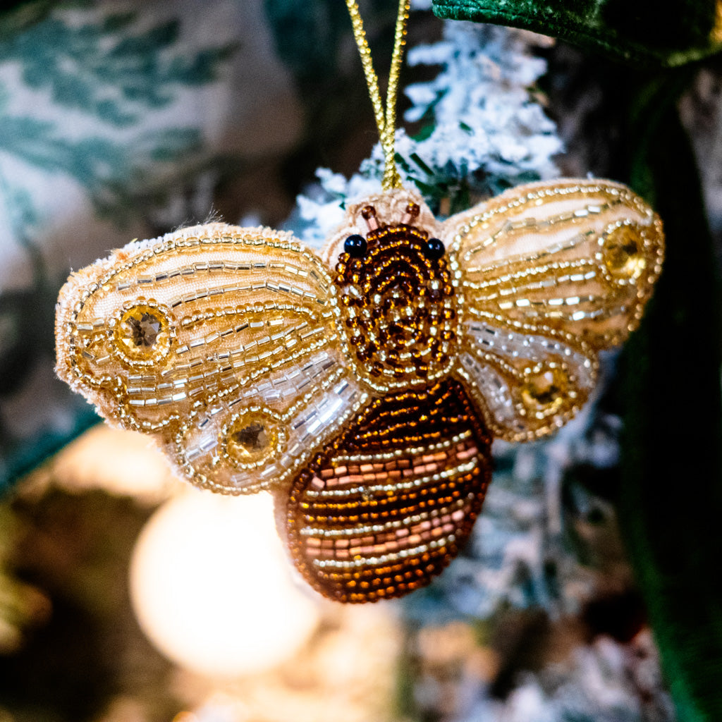 Beaded Garden Bee with Gold Stones on Wings