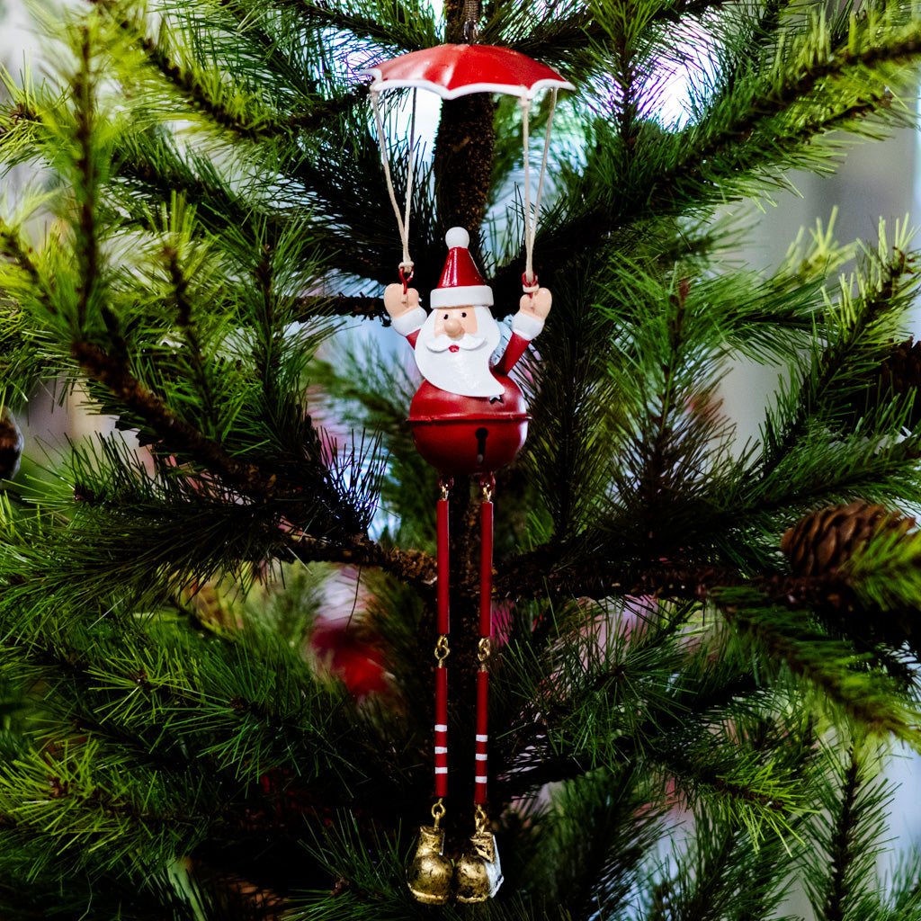 Metal Parachuting Santa with Dangling Legs