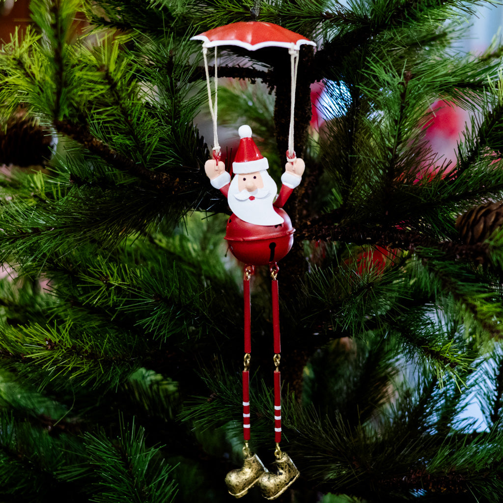 Metal Parachuting Santa with Dangling Legs