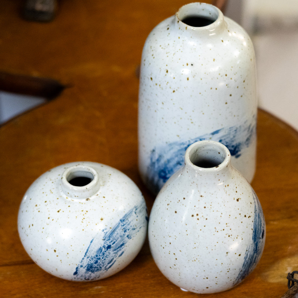 Stoneware Cream Blue Vase Medium