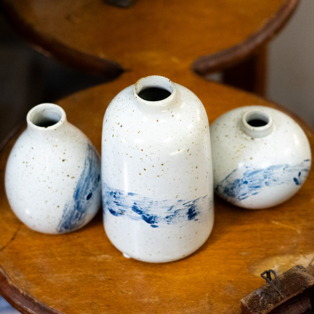 Stoneware Cream Blue Vase Tall