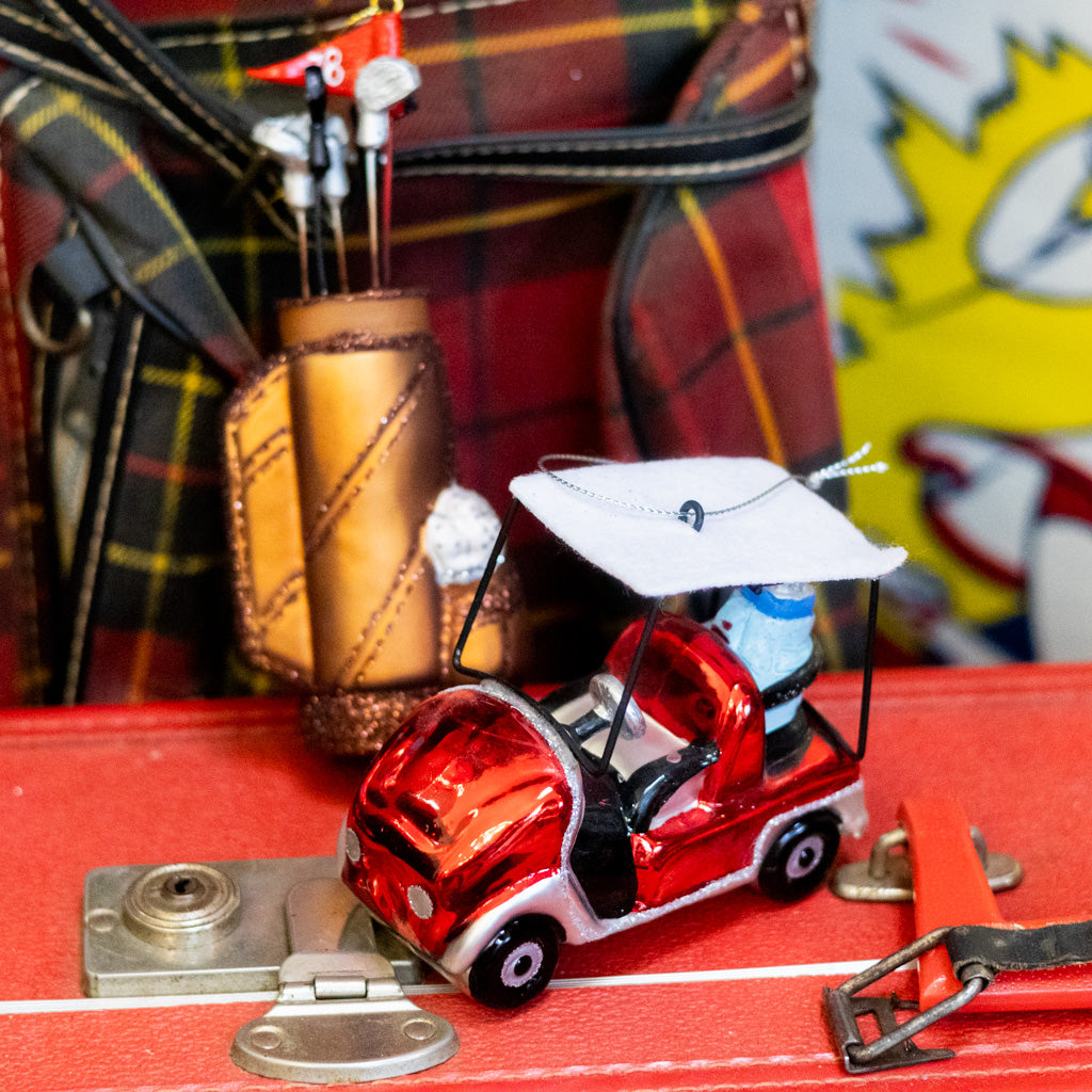 Glass Golf Cart with Golf Bag Ornament