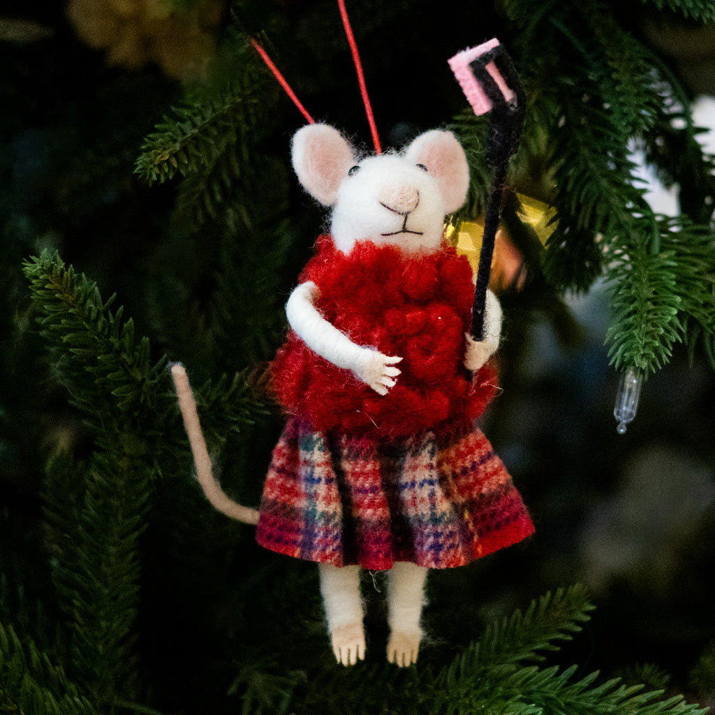 Felt Mouse with Selfie Stick Ornament