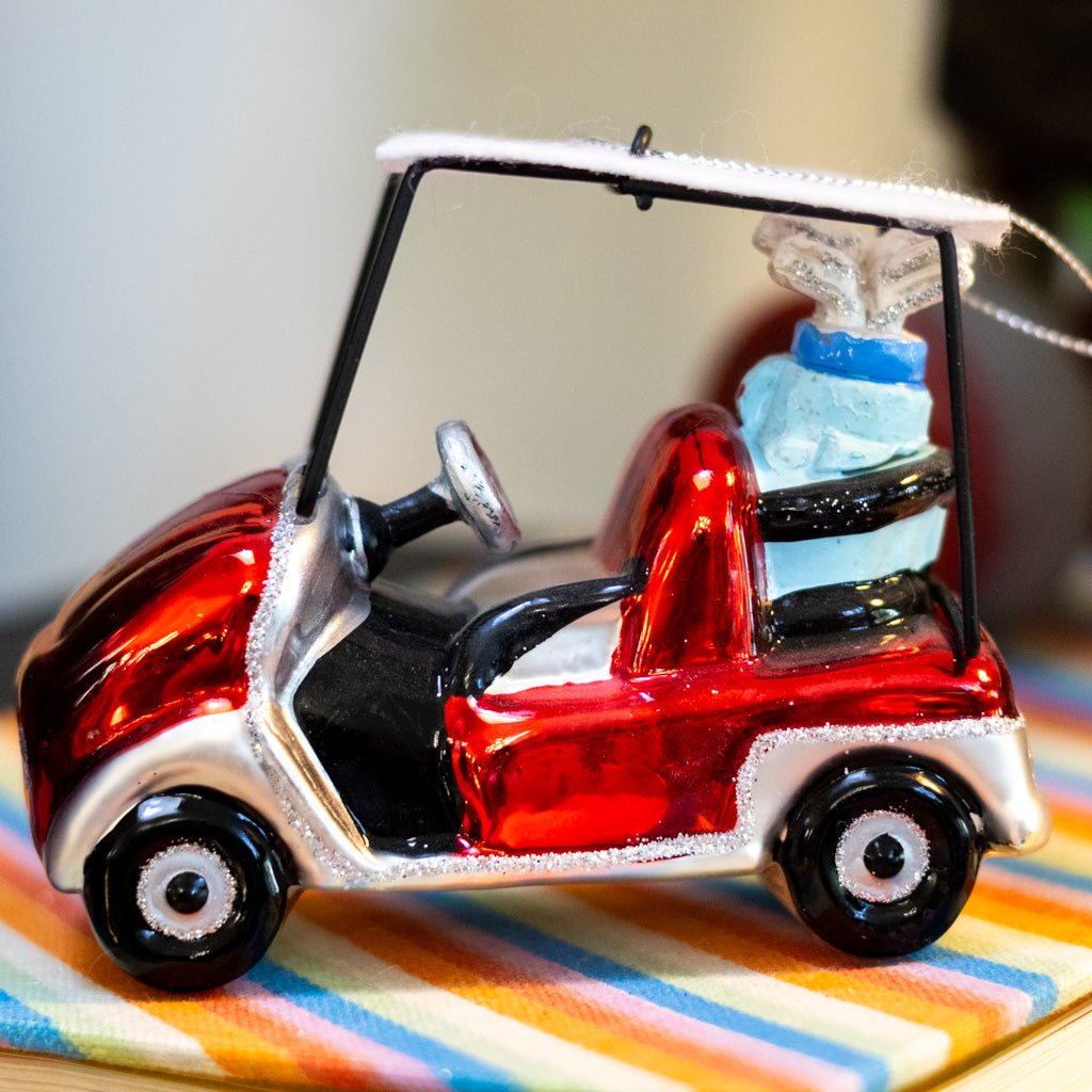 Glass Golf Cart with Golf Bag Ornament