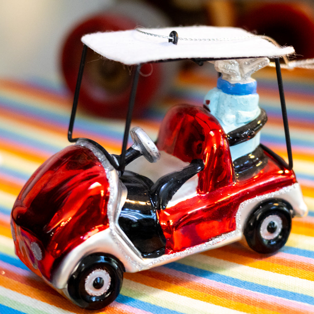 Glass Golf Cart with Golf Bag Ornament