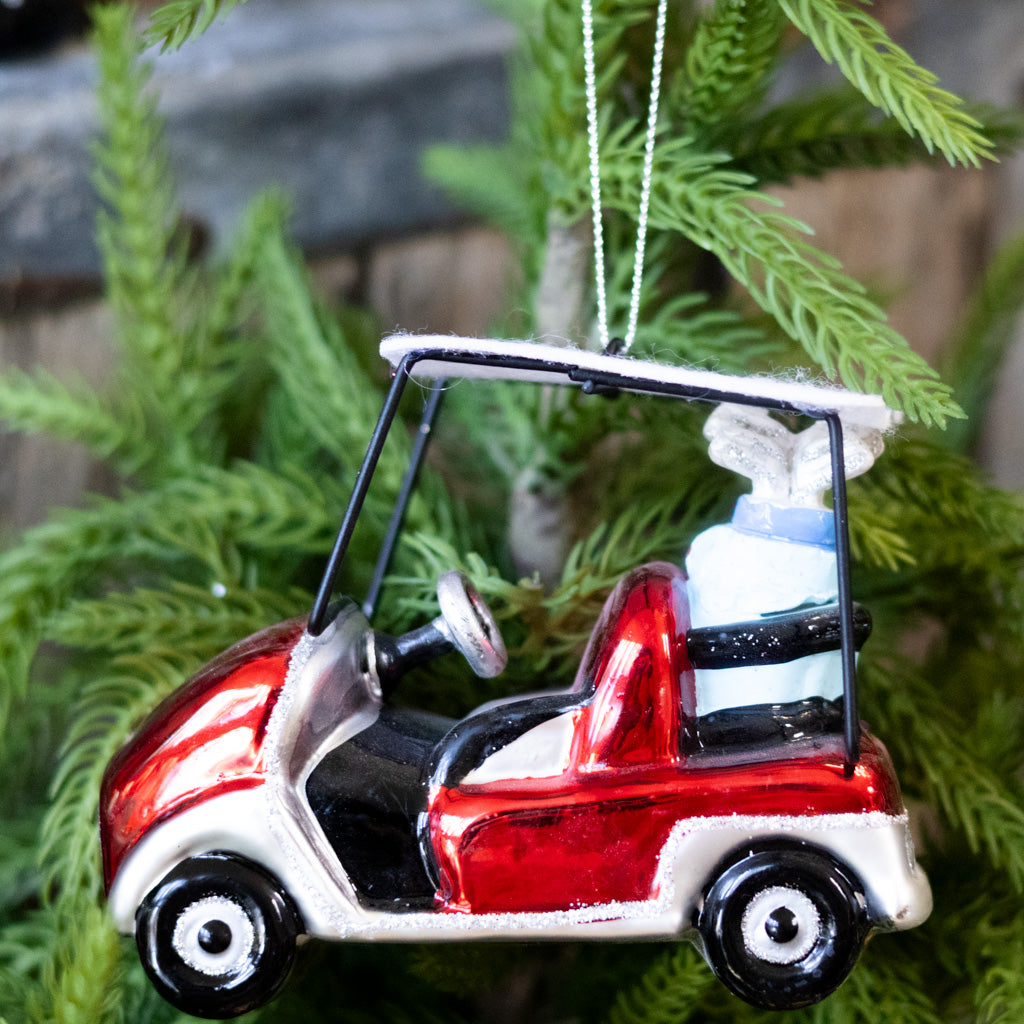 Glass Golf Cart with Golf Bag Ornament