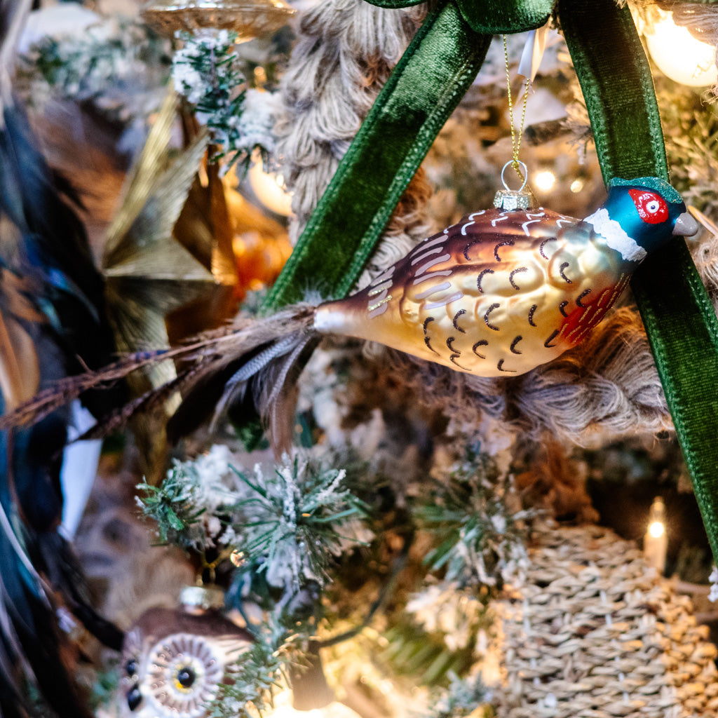 Glass Pheasant with Feather Tail Ornament