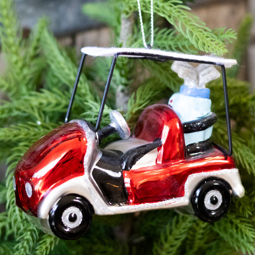 Glass Golf Cart with Golf Bag Ornament