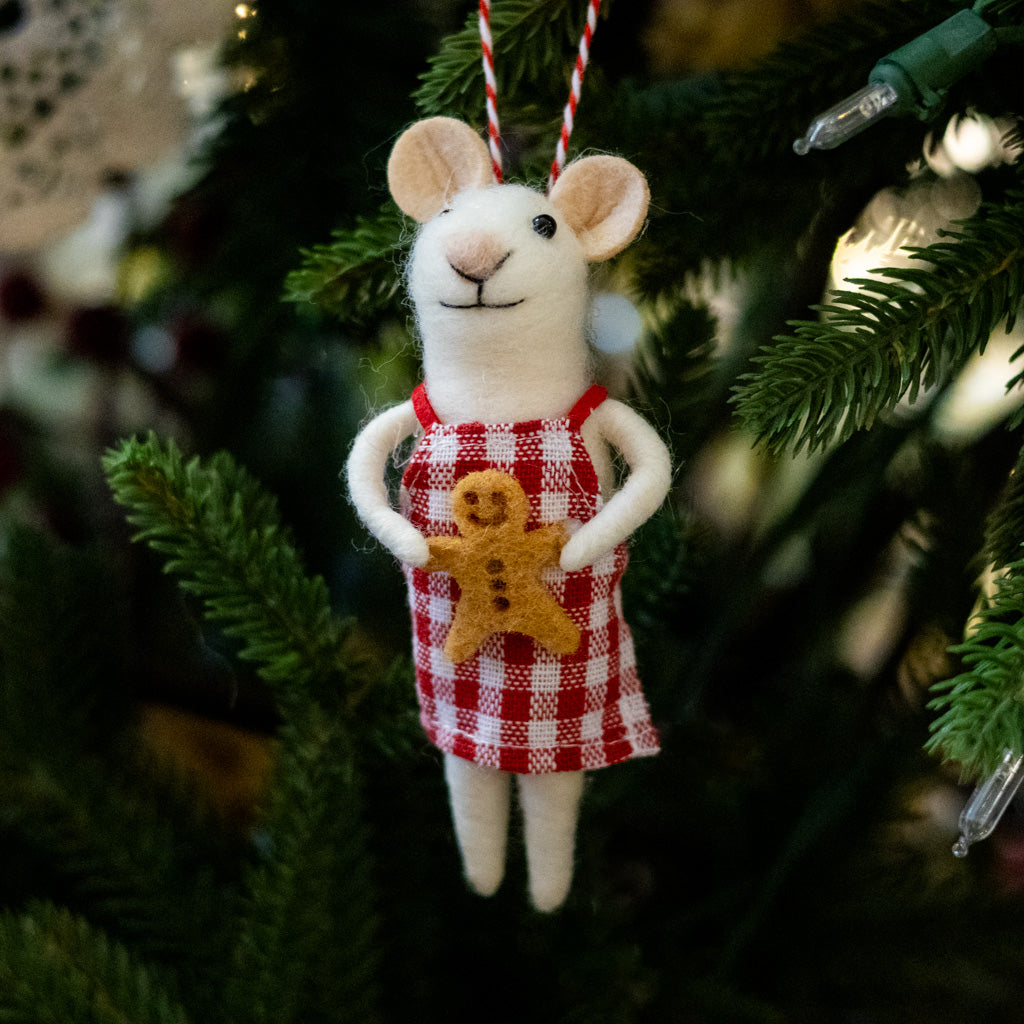 Felt Mouse with Gingerbread Cookie Ornament