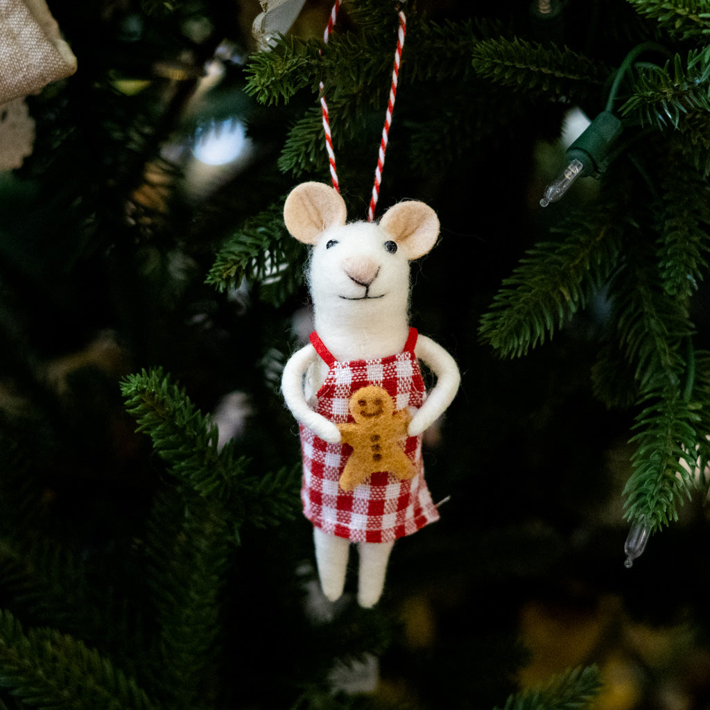 Felt Mouse with Gingerbread Cookie Ornament