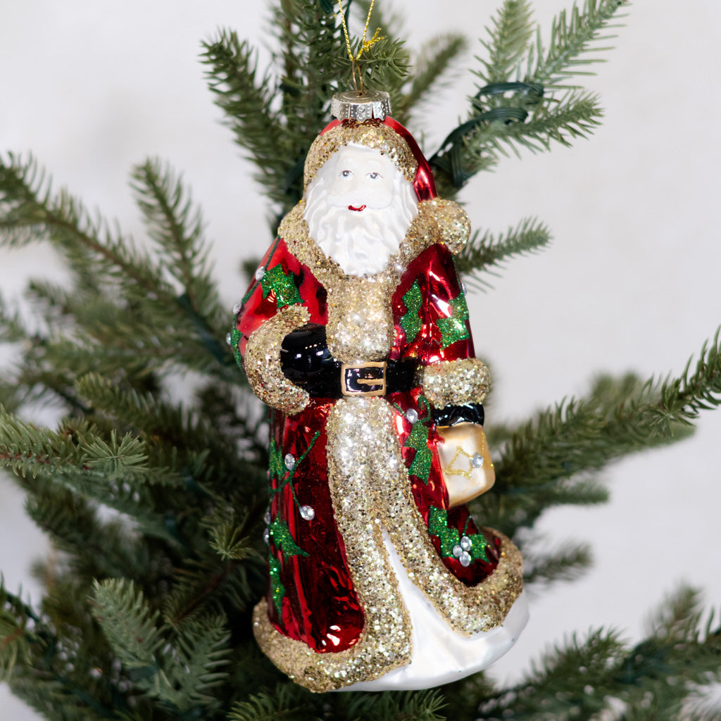 Santa Claus Glass Glitter Ornament