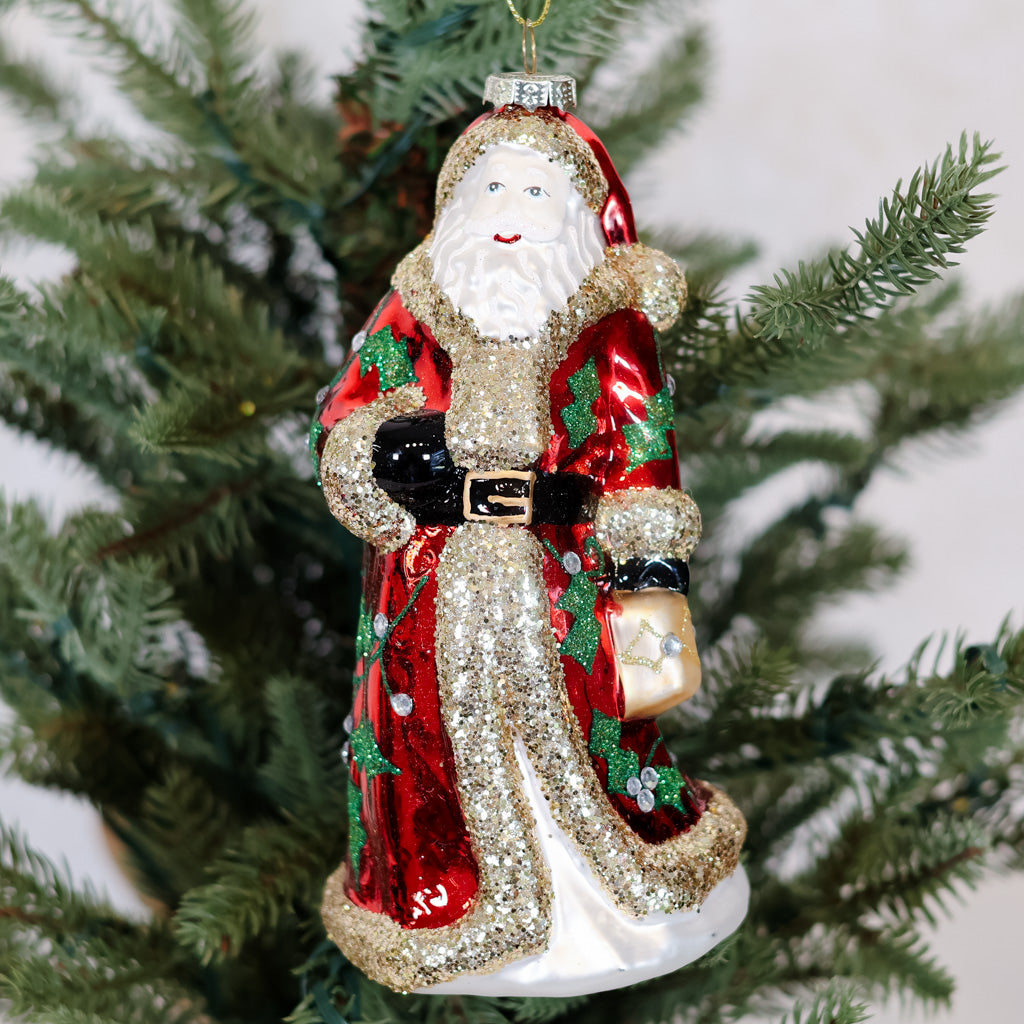 Santa Claus Glass Glitter Ornament