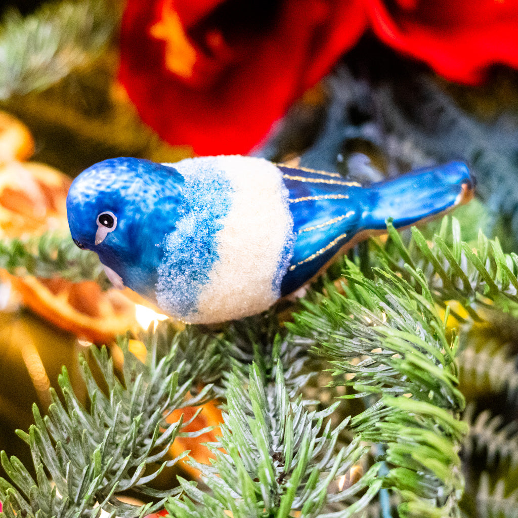 Glass Royal Blue Gold Bird with Clip Ornament