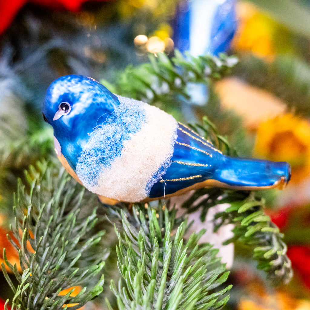 Glass Royal Blue Gold Bird with Clip Ornament