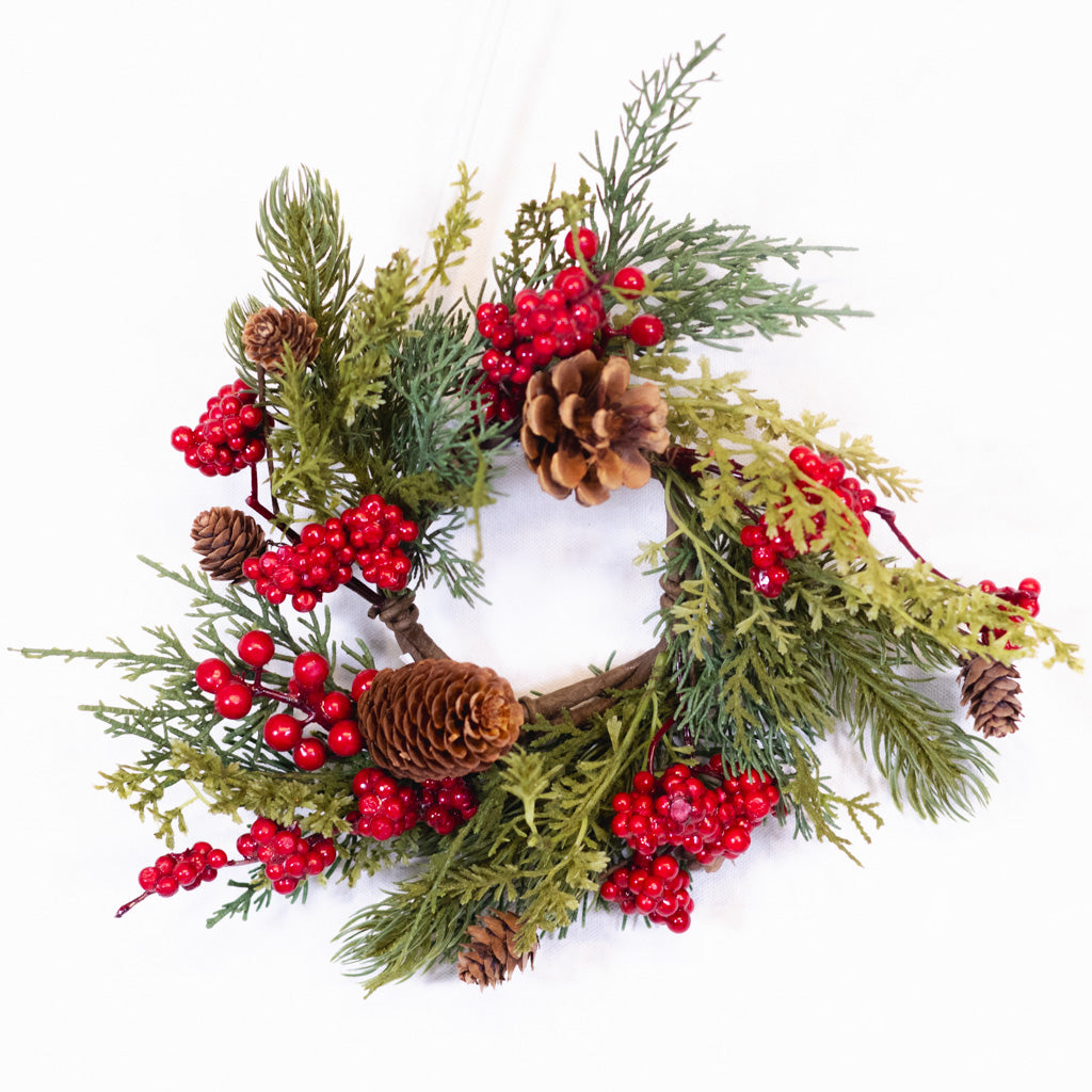Candle Ring Mixed Cedar, Pine, Berry and Cone