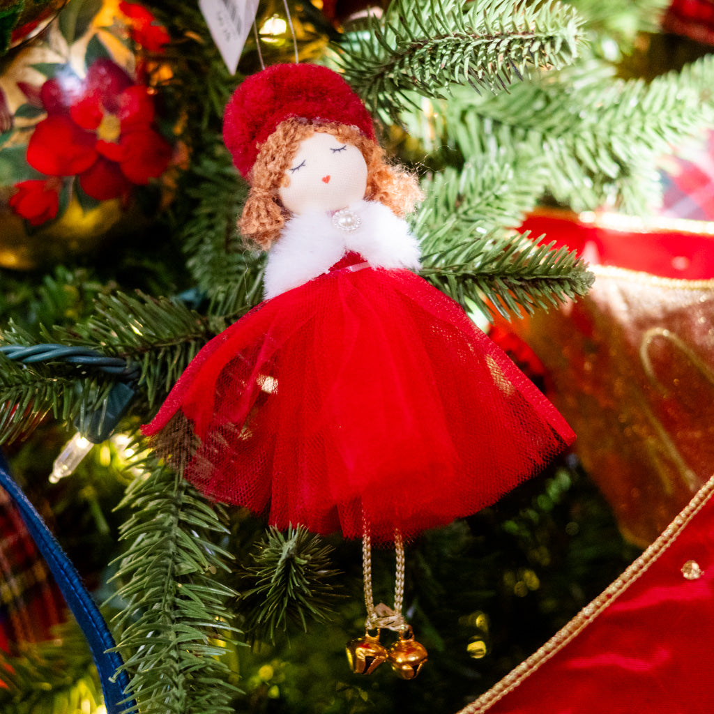 Fabric Girl in Hat with Red Tulle Skirt Ornament
