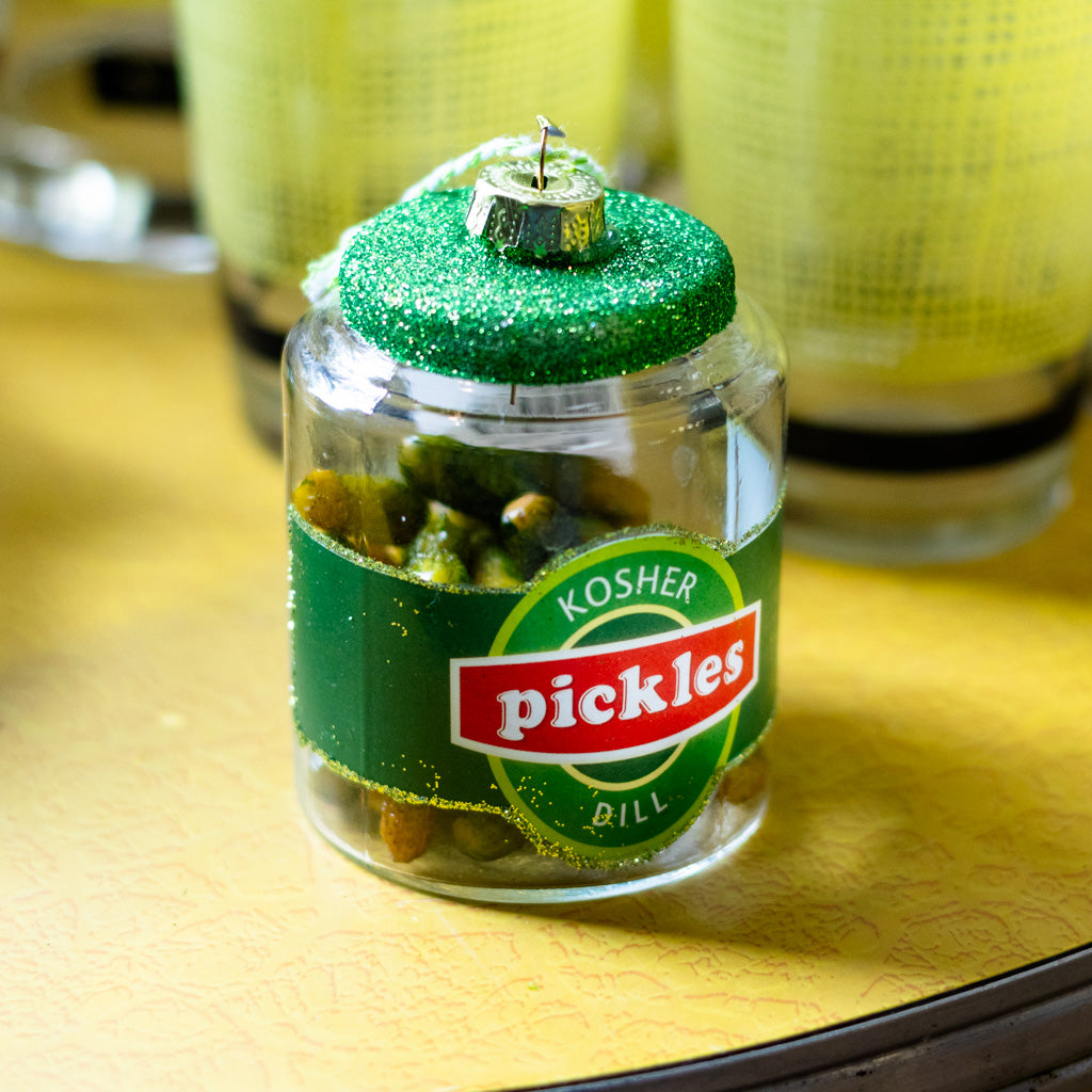 Kosher Dill Pickles Jar Glass Ornament