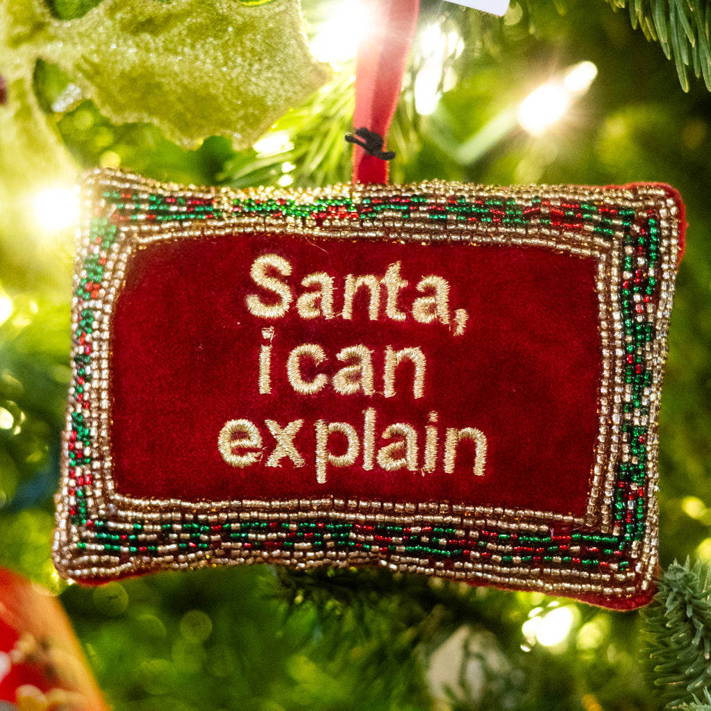 Cotton Velvet Pillow "Santa, I Can Explain"
