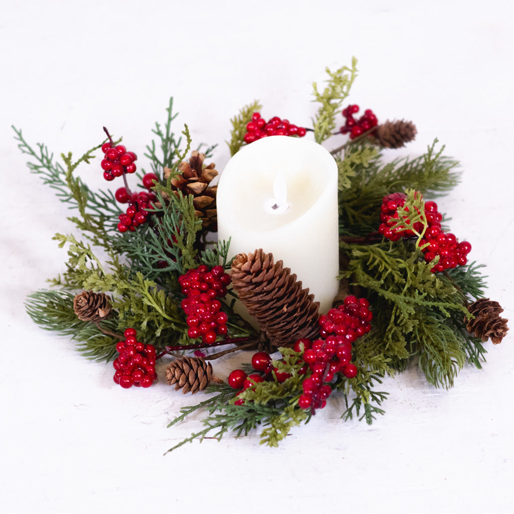 Candle Ring Mixed Cedar, Pine, Berry and Cone