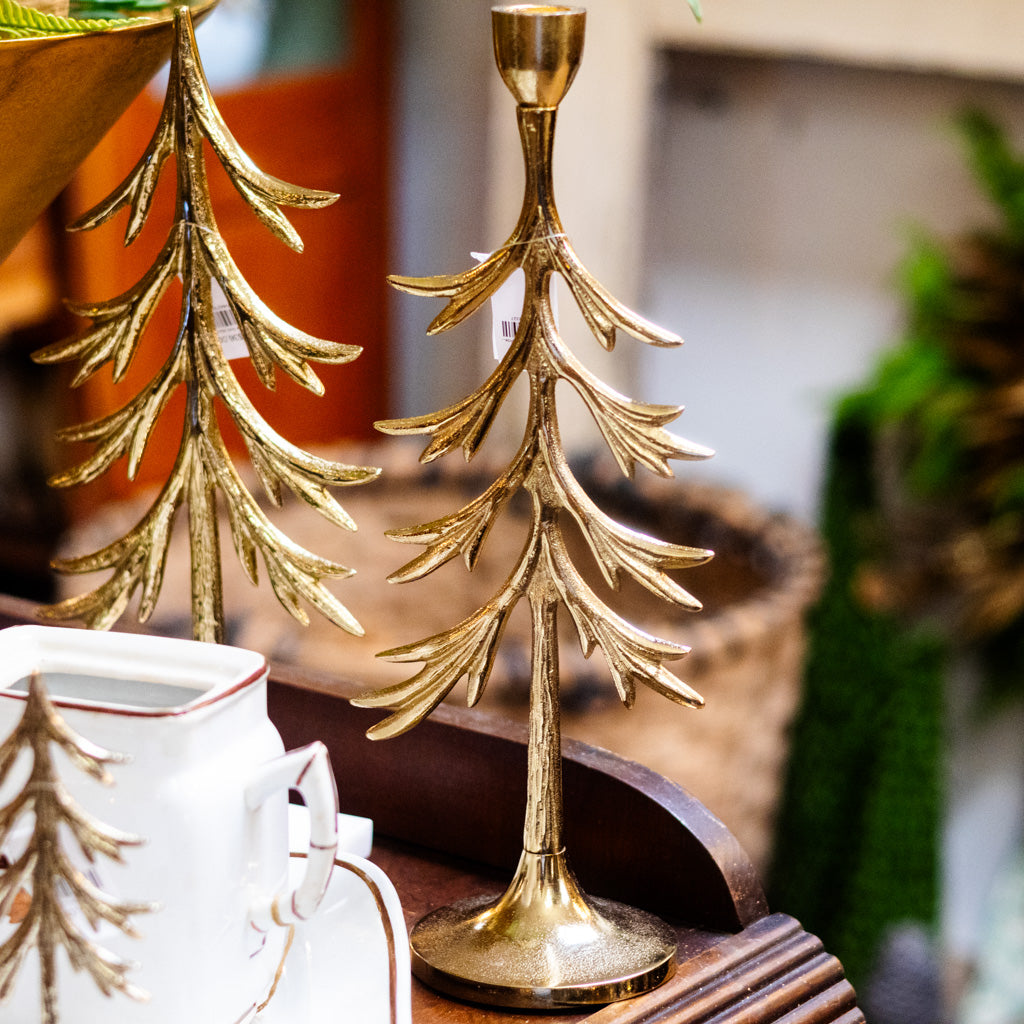 Tree Candle Holder Gold Aluminum Tall