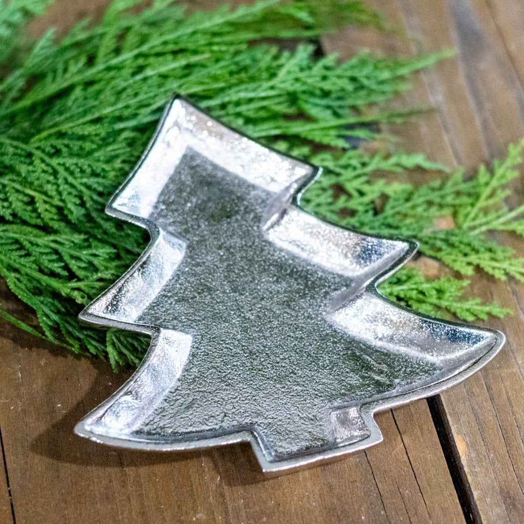 Tree Trinket Tray Silver Aluminum