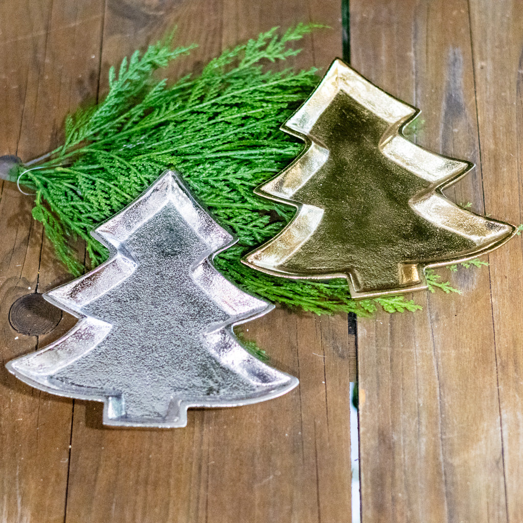 Tree Trinket Tray Silver Aluminum