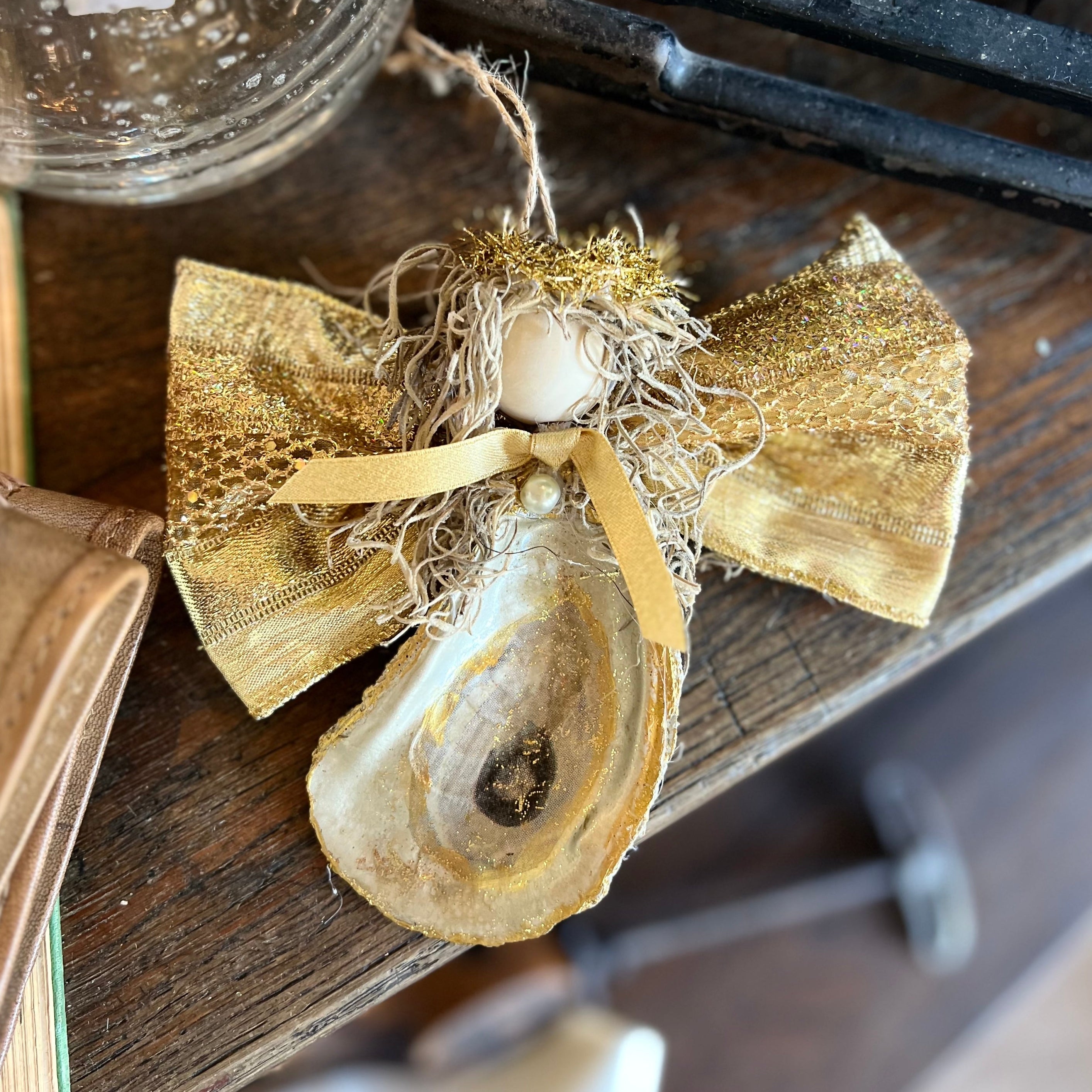 Decorative oyster shell angel Christmas ornament