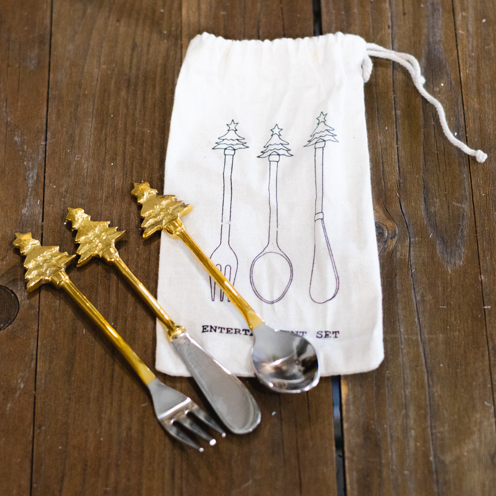 Set of Three Stainless Steel Entertainment Appetizer Utensils