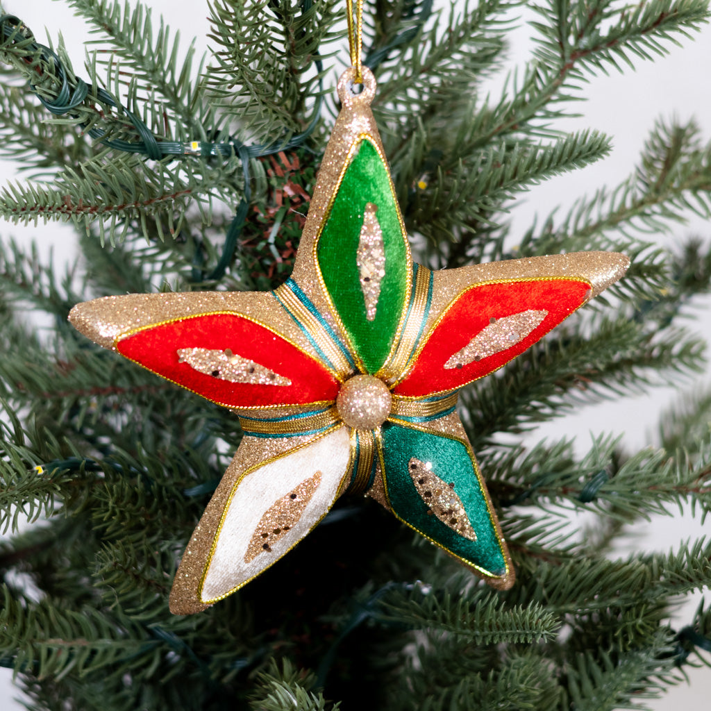 Velvet Ribbon Glitter Star Ornament